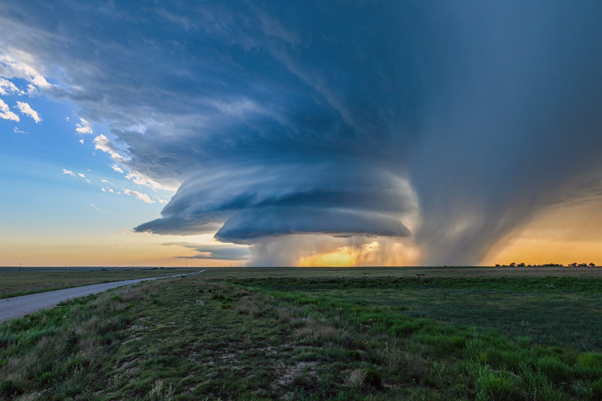 Stacked-plate 'mothership' supercell at sunset over the Plains